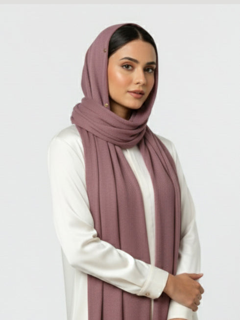 Cotton Viscose Button-Embellished Hijab - Mauve