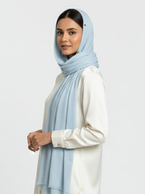 Cotton Viscose Button-Embellished Hijab - Sky Blue