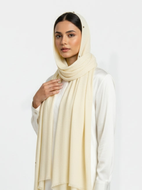 Cotton Viscose Button-Embellished Hijab - Cream