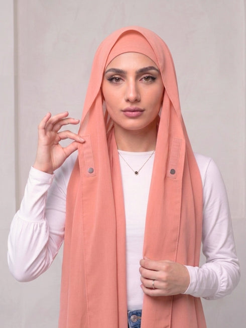 Built-in Magnet Hijab - Salmon Pink