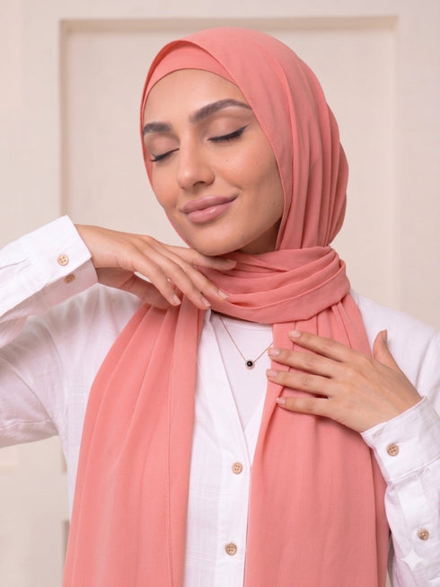 Built-in Magnet Hijab - Salmon Pink