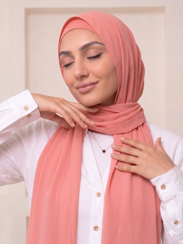 Built-in Magnet Hijab - Salmon Pink