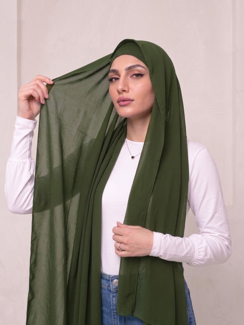 Built-in Magnet Hijab - Olive