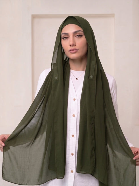 Built-in Magnet Hijab - Olive