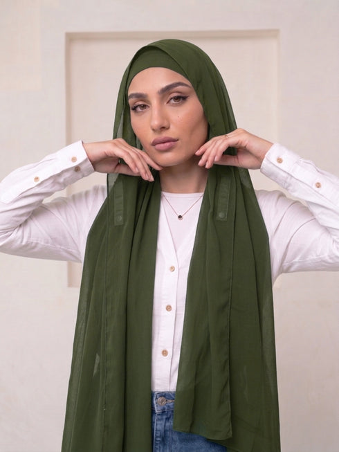 Built-in Magnet Hijab - Olive