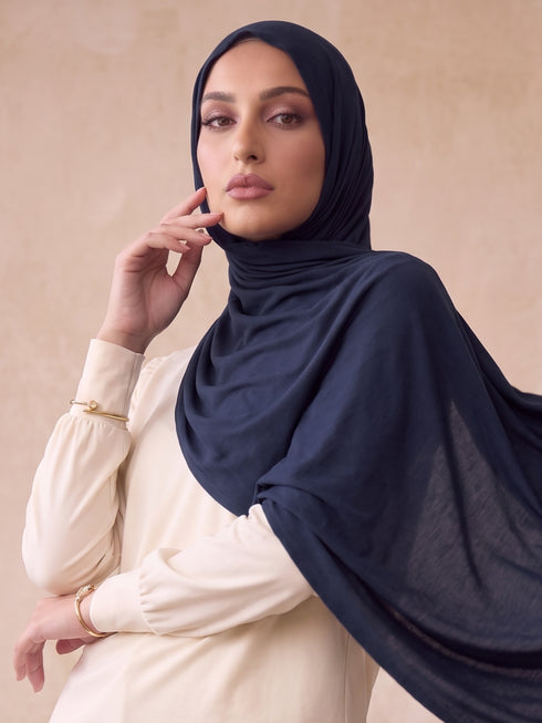 Organic Bamboo Jersey Hijab - Navy Blue