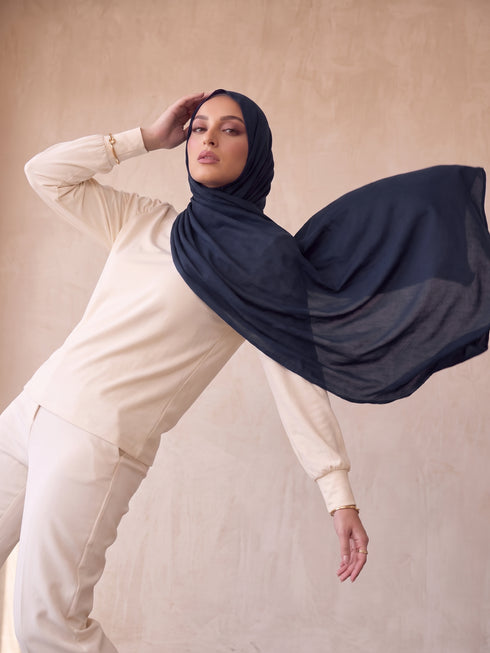 Organic Bamboo Jersey Hijab - Navy Blue