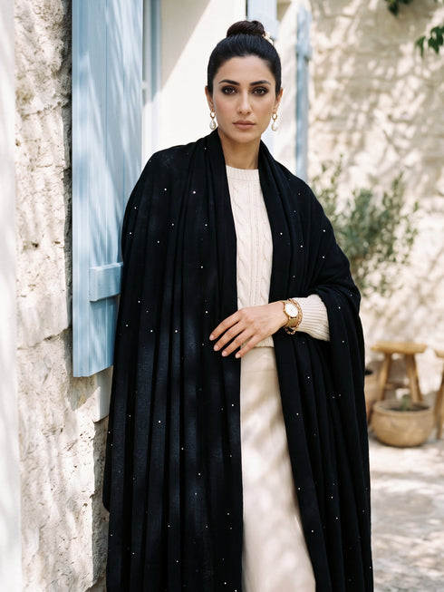 Sequins Blended Pashmina Shawl - Black