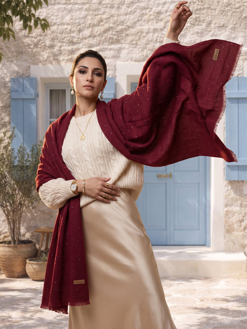 Sequins Blended Pashmina Shawl - Maroon
