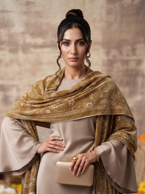 Silky Velvet Woolen Stole - Caramel