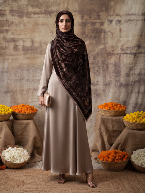 Silky Velvet Woolen Stole - Chocolate Brown