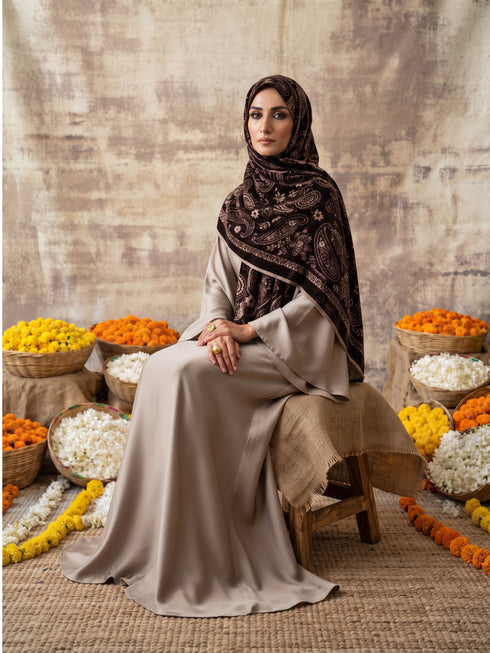 Silky Velvet Woolen Stole - Chocolate Brown