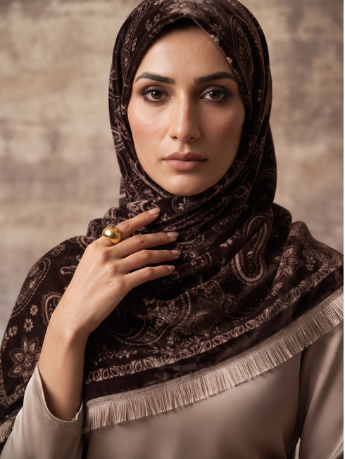 Silky Velvet Woolen Stole - Chocolate Brown
