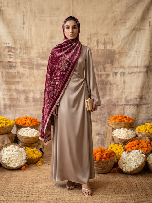 Silky Velvet Woolen Stole - Maroon