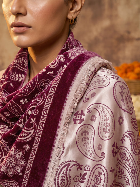 Silky Velvet Woolen Stole - Maroon