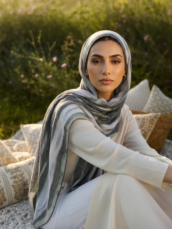 Silver Stripe Printed Modal Hijab