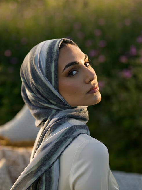 Silver Stripe Printed Modal Hijab