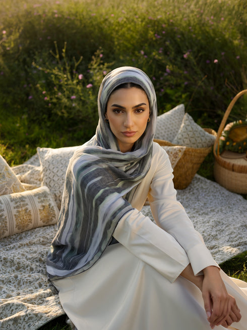 Silver Stripe Printed Modal Hijab