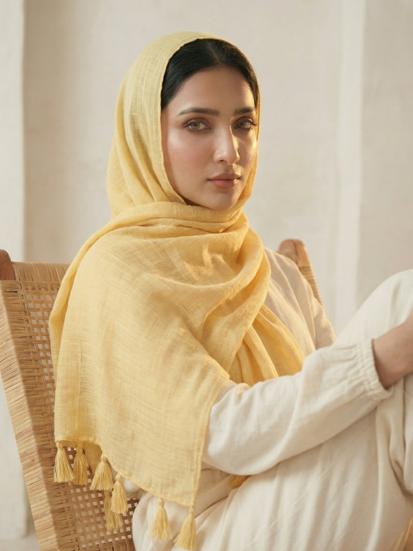 Texture Lawn Tassel Hijabs - Beige