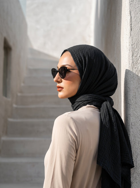 Marble Cotton Hijabs - Black