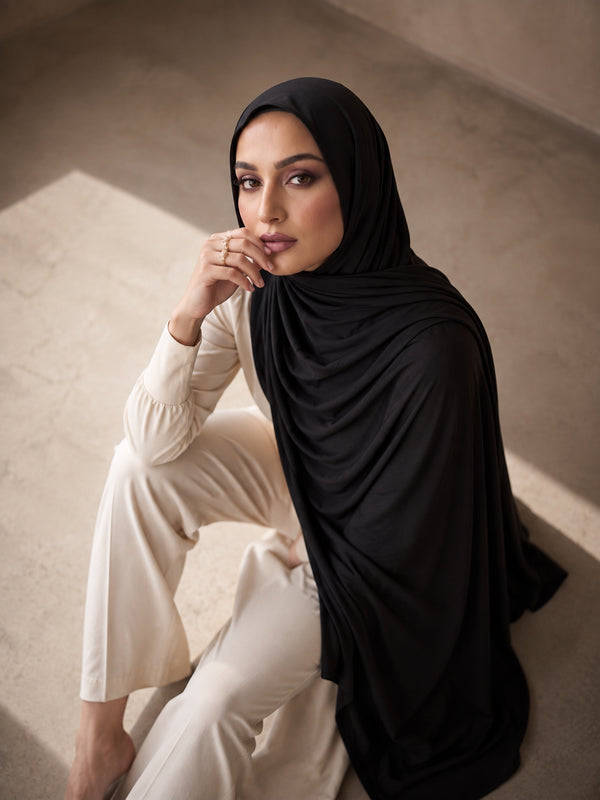 Organic Bamboo Jersey Hijab - Black