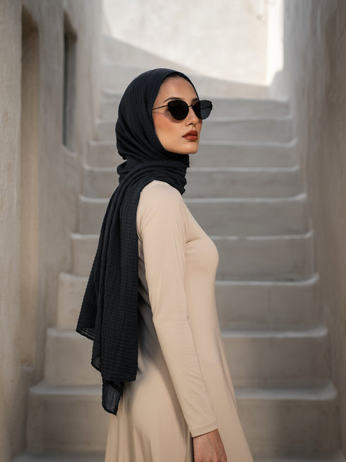 Marble Cotton Hijabs - Black