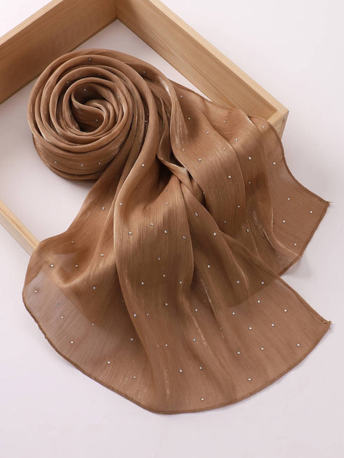 Verona Shimmer Organza Hijab - Tan Brown