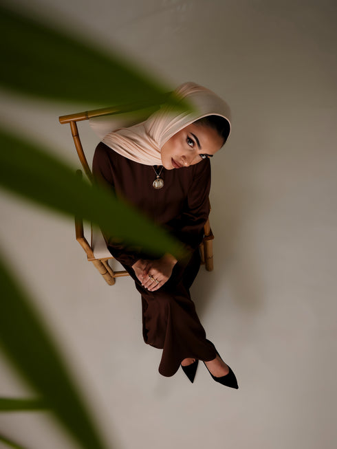 Relaxed Zip Maxi Abaya - Coffee Brown
