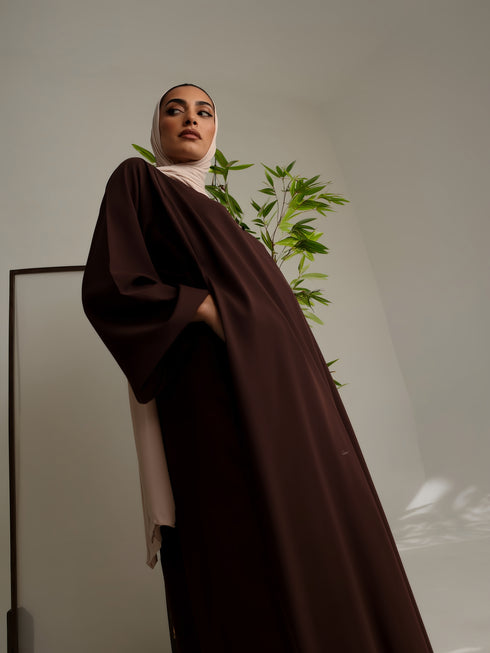 Relaxed Zip Maxi Abaya - Coffee Brown