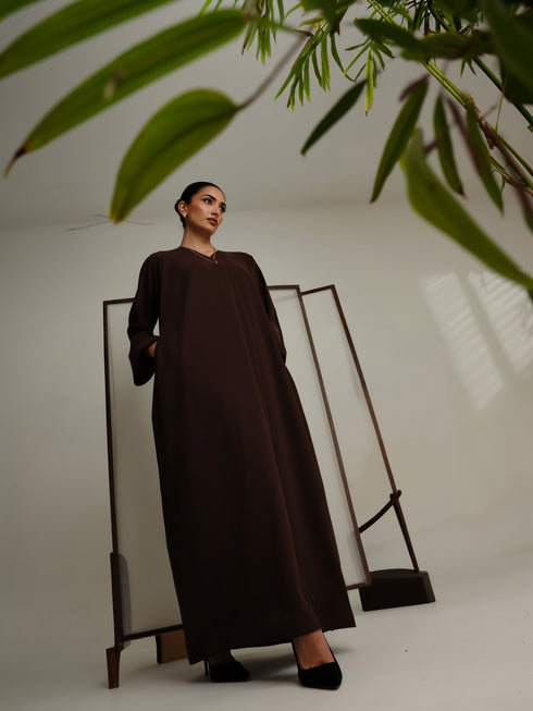 Relaxed Zip Maxi Abaya - Coffee Brown