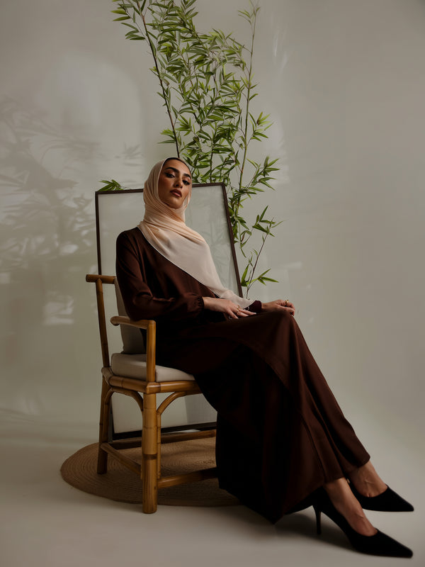 Relaxed Zip Maxi Abaya - Coffee Brown