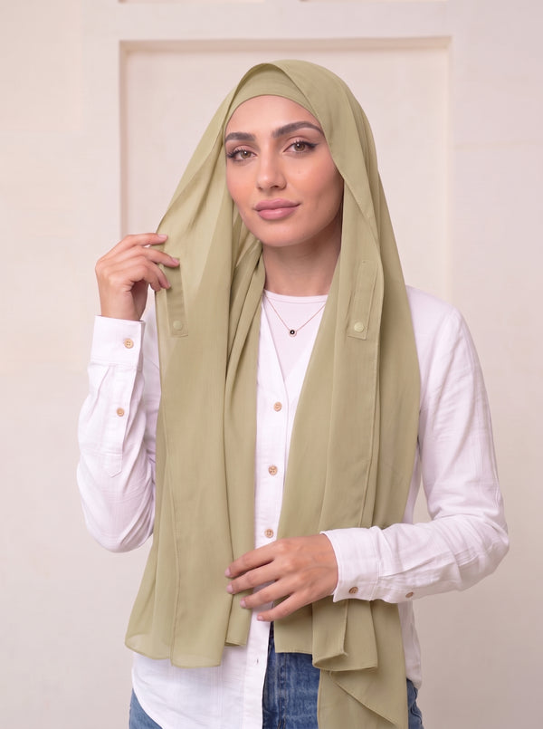 Built-in Magnet Hijab - Sage Green