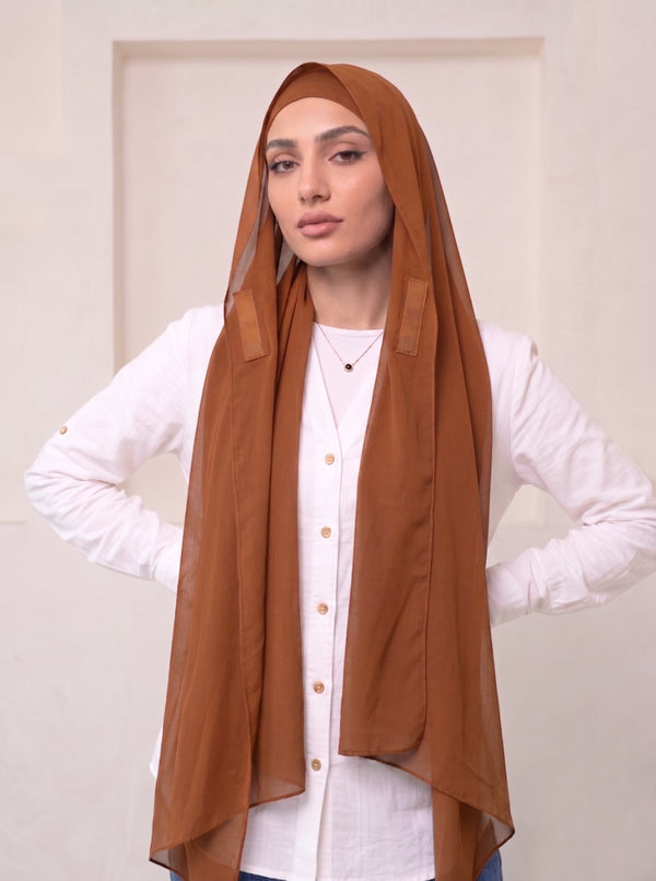 Built-in Magnet Hijab - Caramel