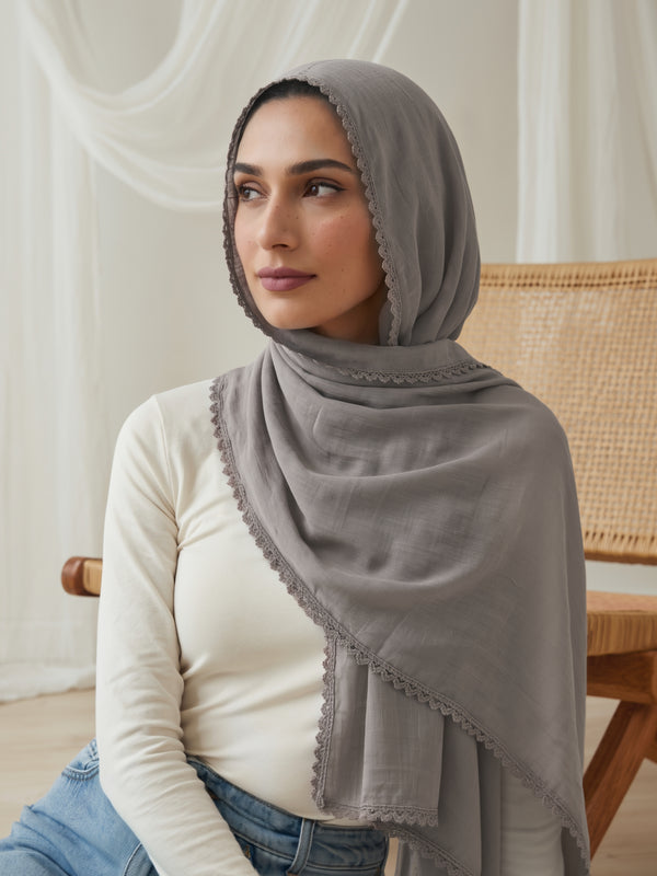 Noor Lace Hijab - Charcoal