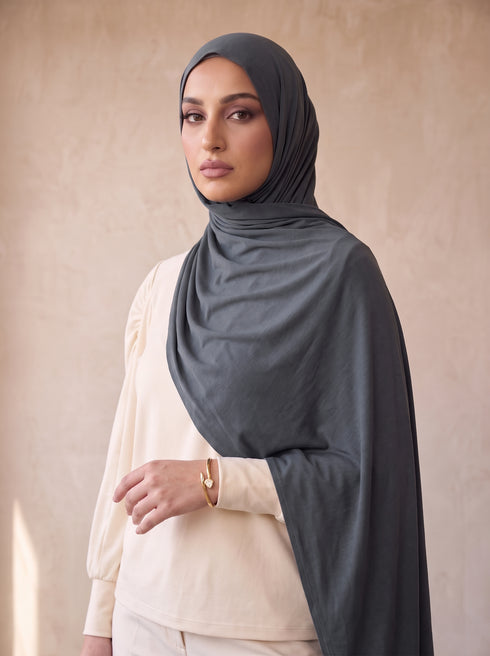 Organic Bamboo Jersey Hijab - Charcoal Grey