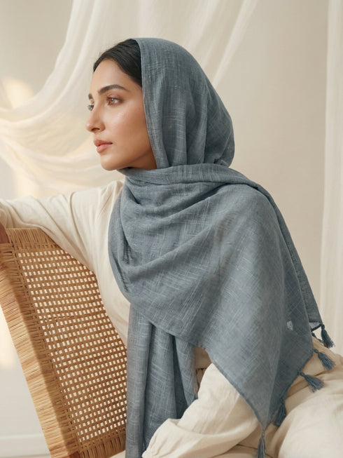 Texture Lawn Tassel Hijabs - Charcoal