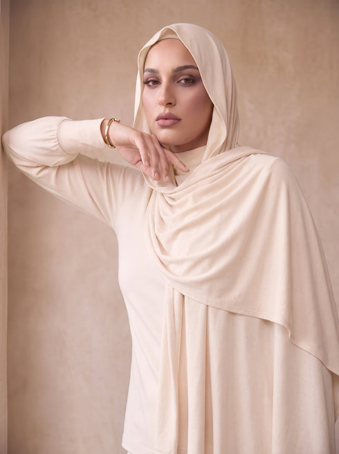 Organic Bamboo Jersey Hijab - Cream