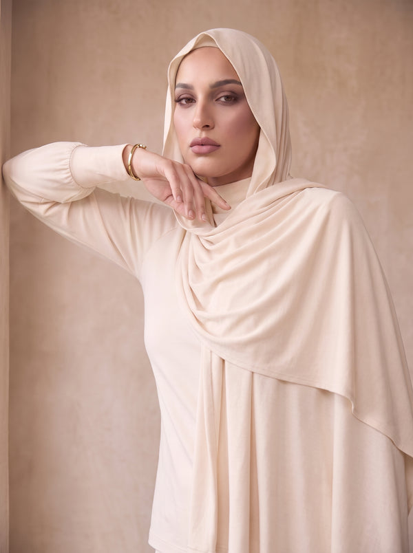 Organic Bamboo Jersey Hijab - Cream