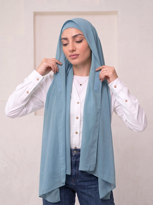 Built-in Magnet Hijab - Denim Blue