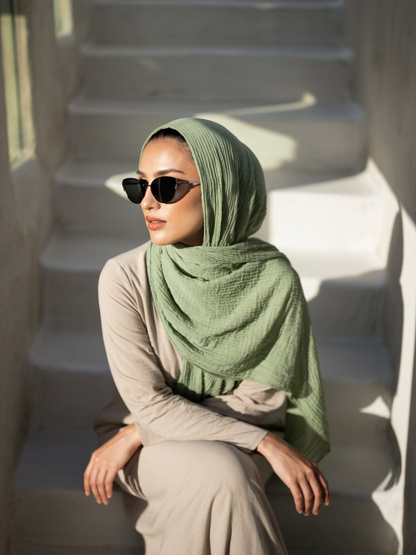 Marble Cotton Hijabs - Fern Green