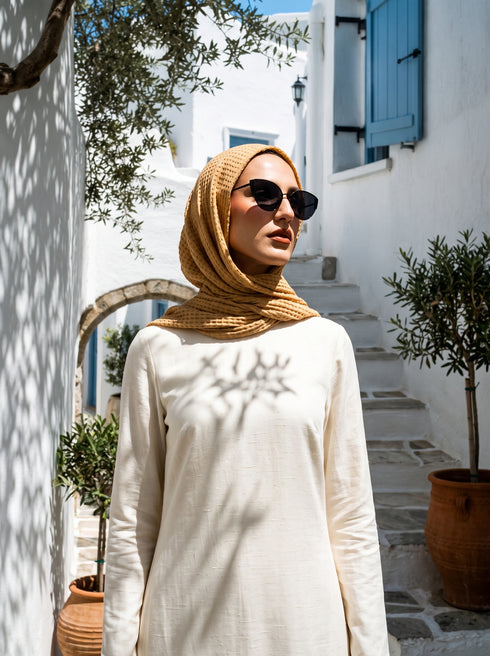 Marble Cotton Hijabs - Gamboge Gold