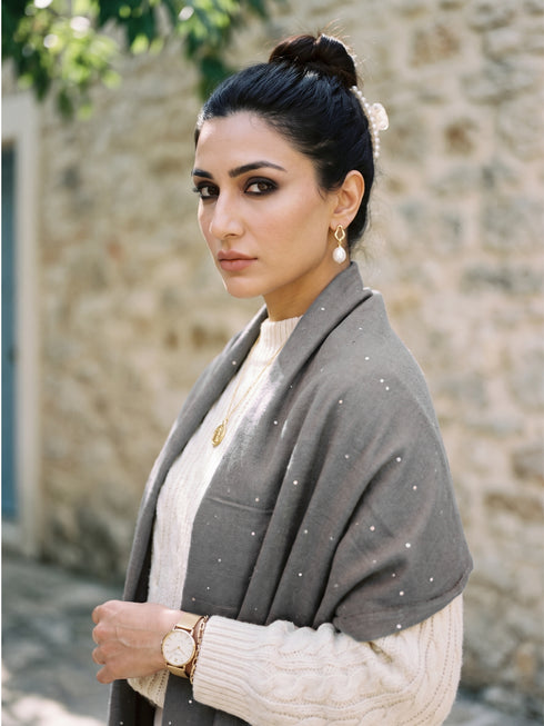 Sequins Blended Pashmina Shawl - Grey