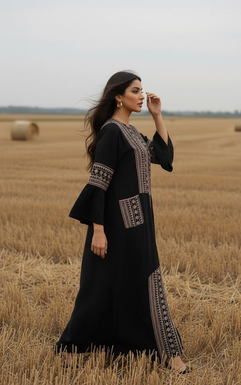 Hooriya Embroidered Black Abaya