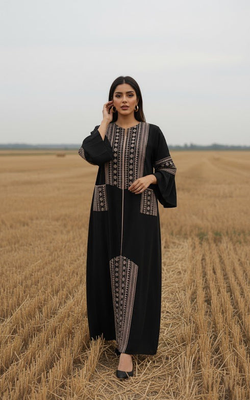 Hooriya Embroidered Black Abaya