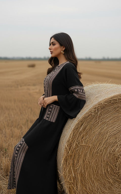 Hooriya Embroidered Black Abaya