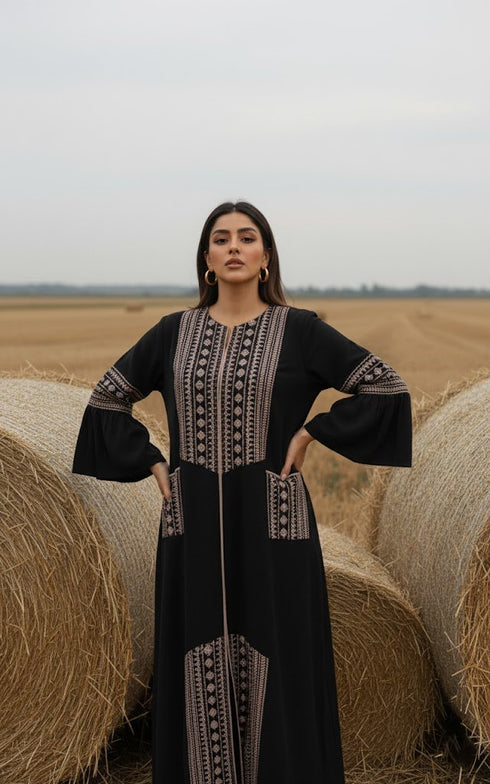 Hooriya Embroidered Black Abaya