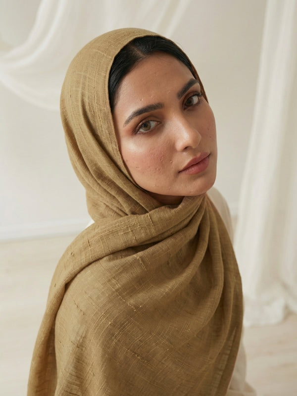 Texture Lawn Tassel Hijabs - Khaaki