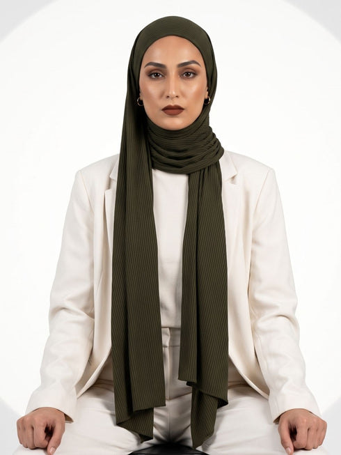 Ribbed Jersey Hijabs - Olive