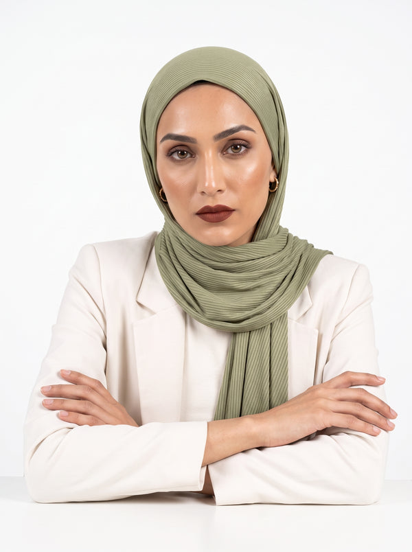 Ribbed Jersey Hijabs - Light Olive