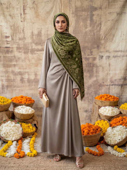 Silky Velvet Woolen Stole - Military Green